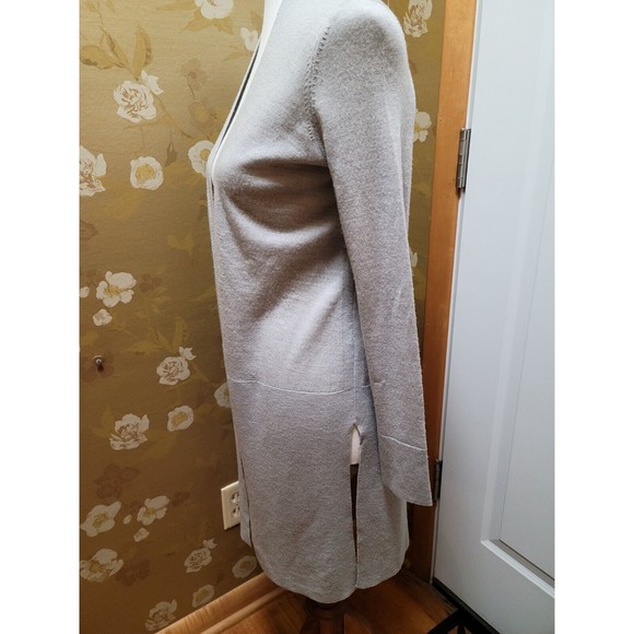 Talbots‎ Women's Cardigan XS Gray Neutral Merino Wool Long Open Front Side Slits - Picture 2 of 5